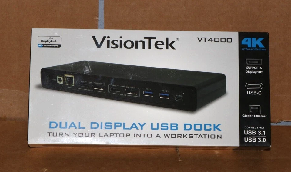 VISIONTEK UNIVERSAL DUAL 4K MONITOR LAPTOP DOCKING STATION HDMI DP VT4000 . - Image 3 of 4