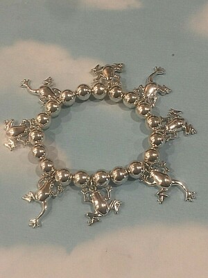 FROGS  Women's POLISHED SILVER CHARM STRETCH BRACELET New GIFT BAG  Special Sale