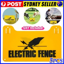 5 X Electric Fence Caution Warning Sign Hook Tie To Wire Mesh Rope - AU Stock