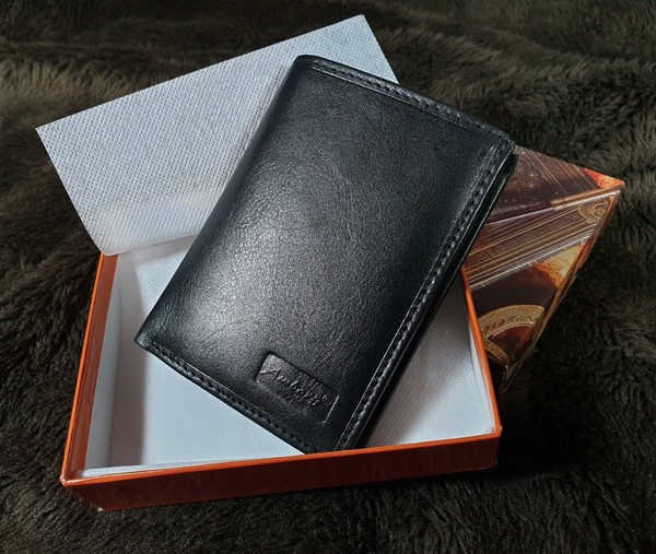 Cartera Billetera de Piel Autentica Cuero Hombre Negro