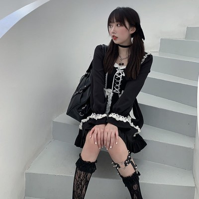 Kleid Mädchen Rüschen Retro Puffärmel Cosplay Japanisch Kawaii Schnürung Lady Lolita