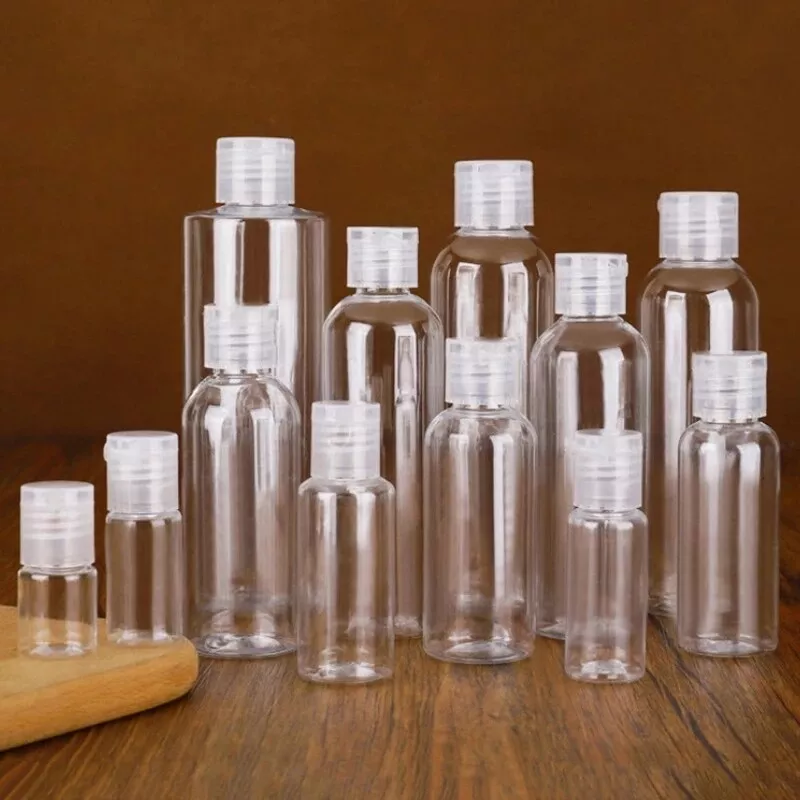 Empty Plastic Bottles 10-200ml Clear Small Travel Container For Liquids  Flip Cap