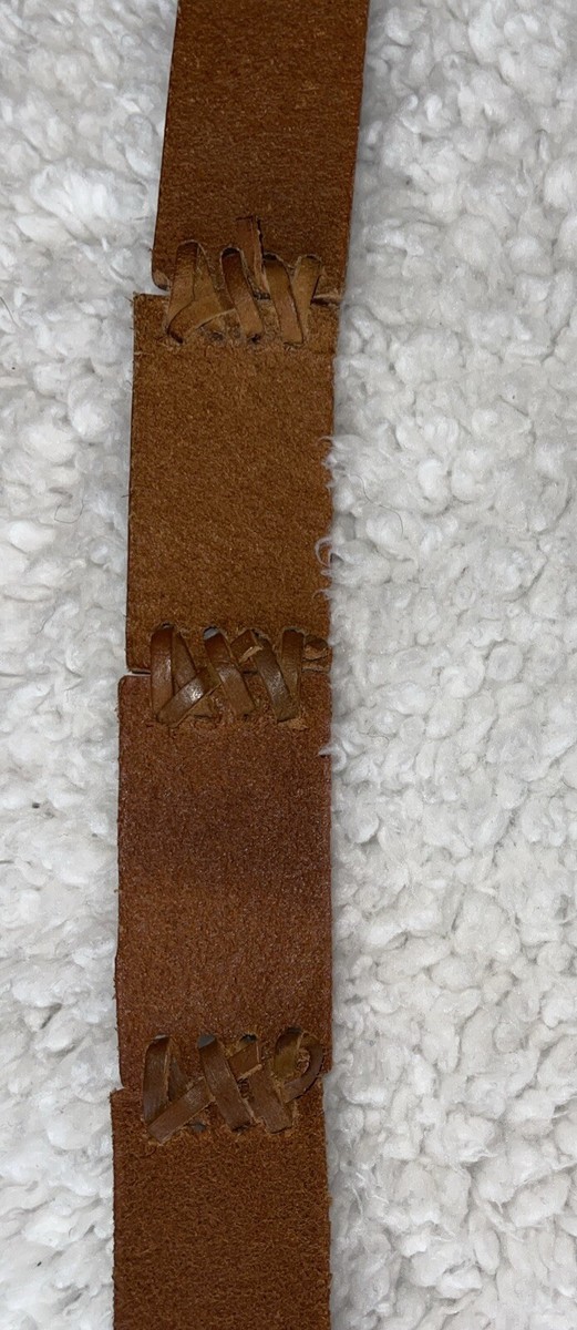 Vintage Unisex Woven Braided Leather Belt-Brass Buckle-Made  display picture 1
