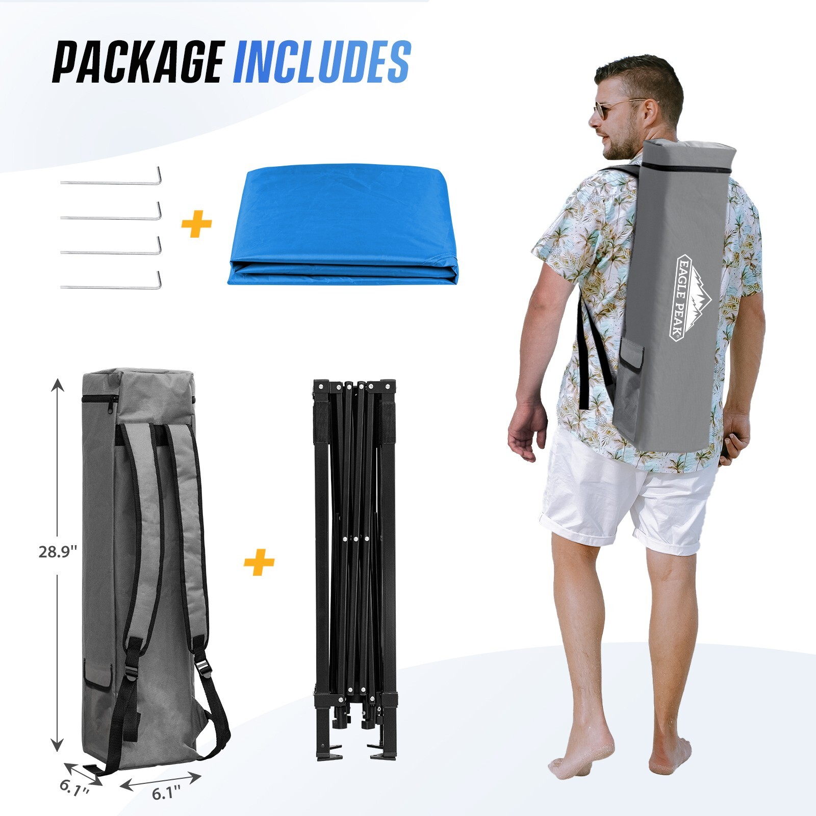 EAGLE PEAK Day Tripper 8x8 Slant Leg Lightweight Portable Canopy w/ Backpack