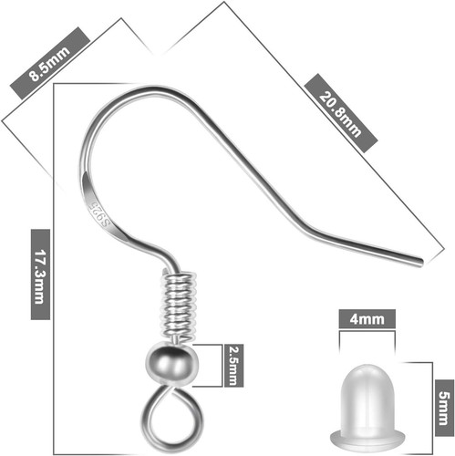 120 PCS / 50 Pairs 925 Sterling Silver Earring Hooks, Hook Ear Wires with 100 - Picture 2 of 7