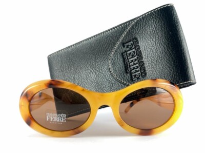 VINTAGE GIANFRANCO FERRE GFF 387 OVAL YELLOW TORTOISE SUNGLASSES