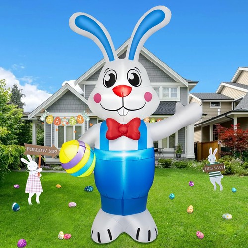 6FT Easter Inflatables Outdoor Decorations, Inflatable Bunny Holds Egg Built-...