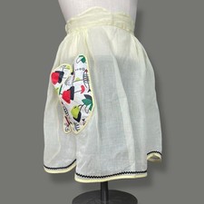 Vintage Half Apron 1950s Pale Yellow Sheer Pocket Hostess Retro Women Rickrack