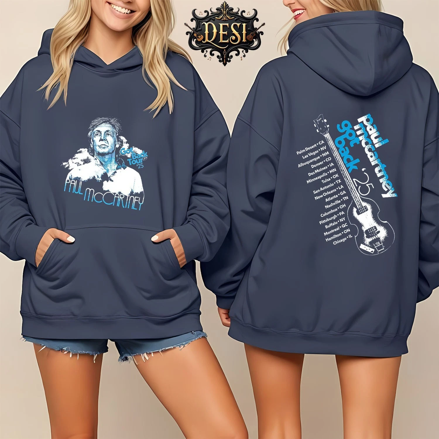 P mccartney Got Back Tour 2025 Double Sided Hoodie