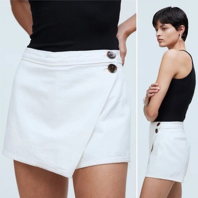 Madewell Denim Wrap Mini Skort 31 12 off-white skirt shorts buttons neutral