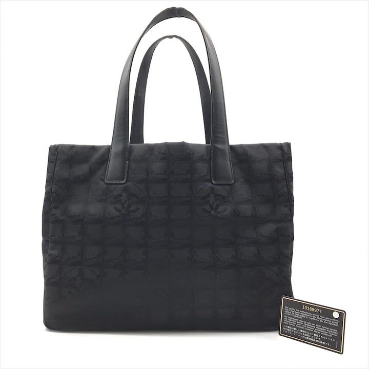 Good Condition CHANEL Coco Mark New Travel Line Nylon Canvas Tote Bag Black db3