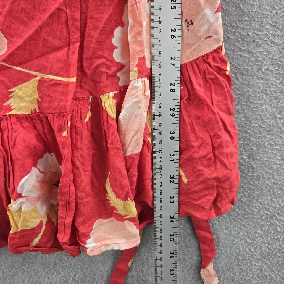 Billabong Women Dress M Red Floral Mini Wrap Ruffle Long Sleeve Ruffle Party - Image 3 of 4