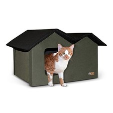 Outdoor Kitty House Extra Wide Unheated Olive/Black 26.5 X 21.5 X 15.5 Inches