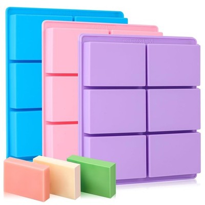 Rectangle Silicone Soap Molds  3 Pack 6 Cavity for Soap, Jelly, Chocolate, Ice