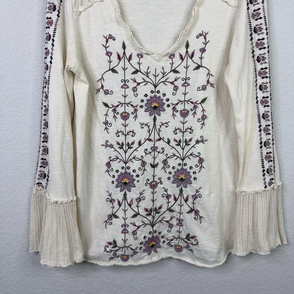Sundance Shirt Women’s M Cream Floral Cotton Embroidered Boho Peasant Hippie - Image 4 of 4
