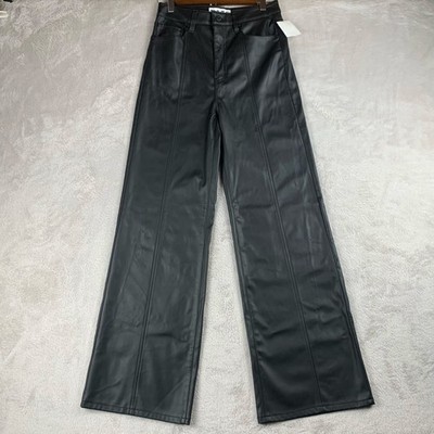 NWT DAZE Far Out Wide Leg Vegan Leather Pants sz 26 High Rise Black Patchpocket