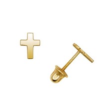 14K Yellow White Gold Cross Stud Earrings for Women