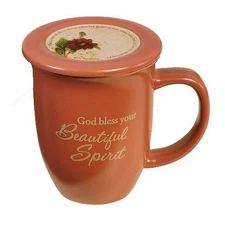 Abbey Gift Ceramic Beautiful Spirit Mug & Coaster Set 4 by 4.38" Brown