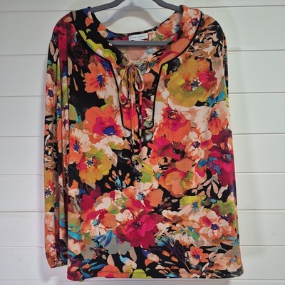 Susan Graver Stretchy Blouse Floral Contemporary  Size 3X Artsy Fun