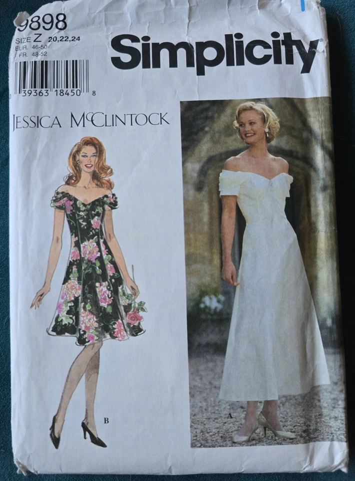 1980s Off Shoulder Dress Jessica McClintock Simplicity 9898 Sewing Pattern - Image 2 of 3