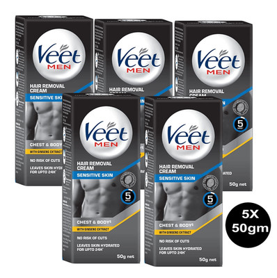 Veet MEN HAIR REMOVAL CREAM SENSITIVE SKIN 50 gm NO RISK OF CUTS (Pack of 5)****