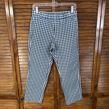 Lands' End Women's Pull On Pants - Size 4 Blue Check Elastic Waist - 28W 26L