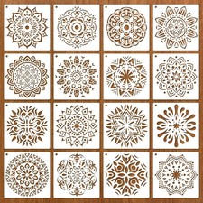 16 PCS Mandala Stencils for Painting on Wood Reusable Stencils for Crafts