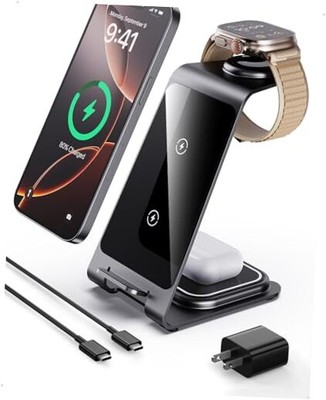  3 in 1 Wireless Charging Station for iPhone 16 15 14 13 12 11 X Pro Max, Grey
