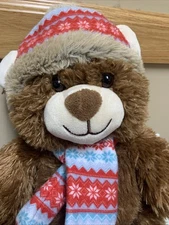 Hug Fun Large Brown Bear  With Toboggan & Matching Scarf 18inch  Cute Paws