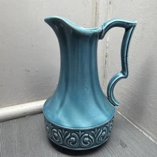 Vintage Norleans Japan Bright Blue Embossed Pitcher 6 in height Mint
