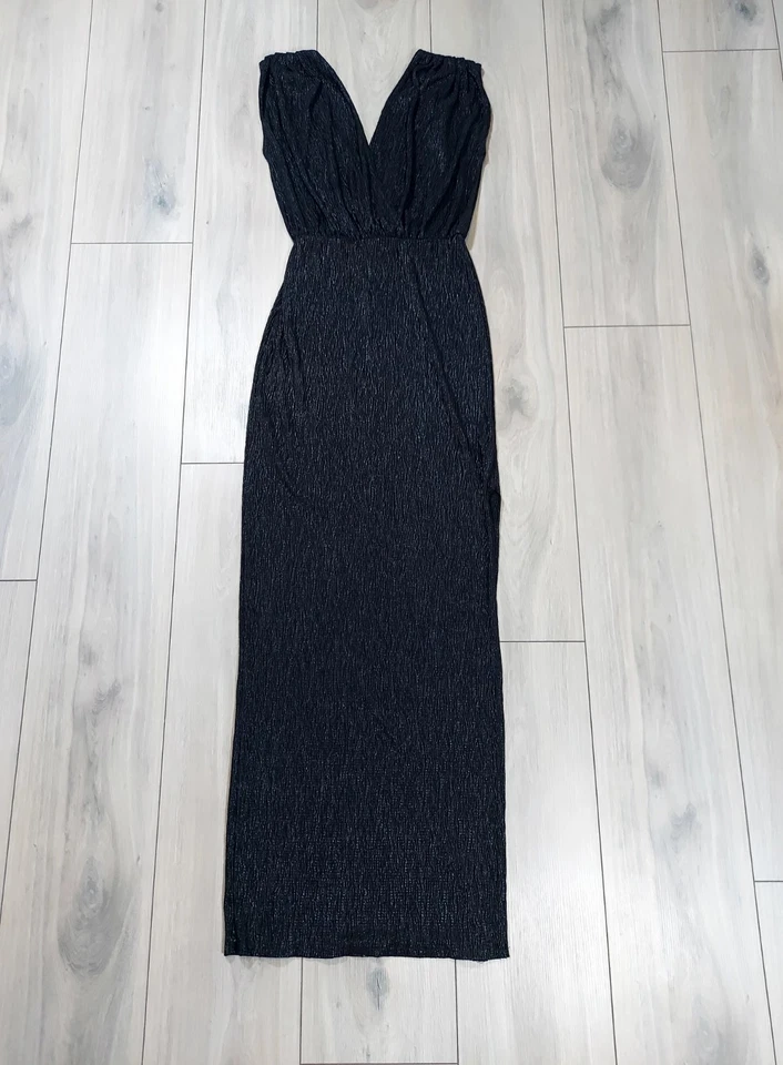Rare London Long Dress Women Size 8 Black V-Neck Ruched Maxi Dress - Image 4 of 4