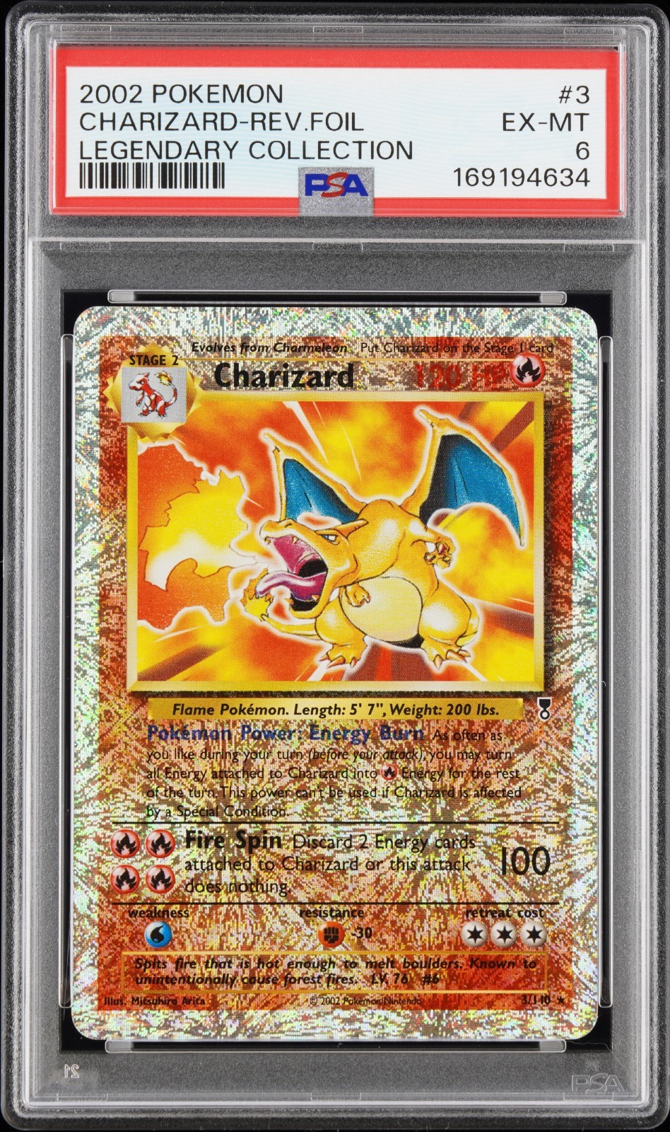 Charizard Reverse Holo Legendary Collection 3/110 PSA 6 Pokemon 2002 Fast Ship