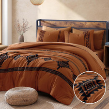 Embroidery King Size Comforter Set 7 Pieces Western Bed in a Bag  Burnt Orange