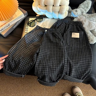 Kids Boys Spring Autumn Pants Black Plaid Loose Casual Straight Trousers Toddler