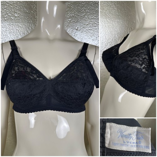 Vintage 1960s VANITY FAIR Black Lace Torpedo Bra / Bralette Brassiere Lycra