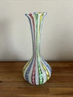 Vintage Murano Latticino Venetian Ribbon Glass Multicolor Bud Vase Italy 10.25"