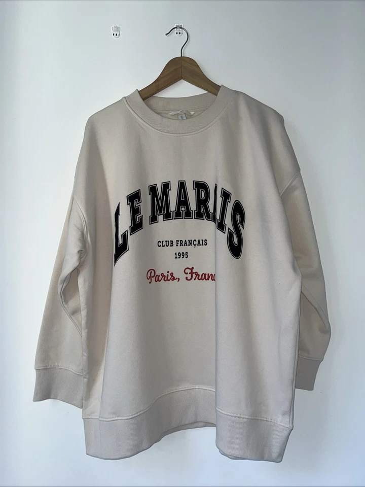 H&M Women’s Ivory Slogan Oversized Sweatshirt Jumper Size Large BNWT - Image 3 of 4