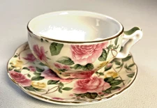 Victorias Garden Miniature Porcelain Tea cup/Saucer Lowell Mass Roses