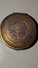 Antique 1900's Brass Embossed Art Deco POMPEIAN BLOOM Compact w Mirror  USA
