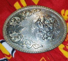 Vintage Western Belt Buckle Cowboy Bronco Rider Rodeo Silver Tone Nocona Oval