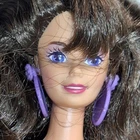 Vtg Paint ‘N Dazzle Brunette Theresa Barbie Doll Purple Eyes Earrings Nude