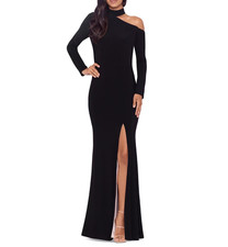 XSCAPE Cutout Leg-Slit Long-Sleeve Gown MSRP $219 Size 4 # 8A 2524 Blm