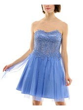 BCX DRESS Womens Short Dress Light Blue Padded Boning Lined Juniors 3