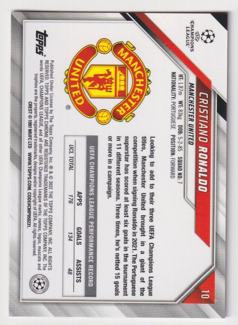 Topps Chrome 2021-2022 Cristiano Ronaldo UCL Card #10 Ray Wave Chrome view 2