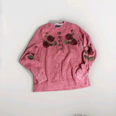 BLIND ROOSTER  Ideal Place   Asian Red Rose Embroidered Sweatshirt Size M