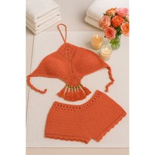 Handcrafted Crochet Halter Shorts Set Festival Spa Day, Boho Hippie Style