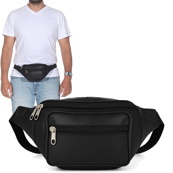 GüRteltasche Bauchtasche HüFttasche Schwarz Echt Leder UmhäNgetasche Bag Geld-image