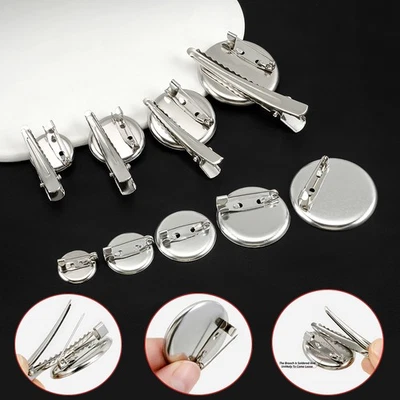 Metal Round Brooch Pins Safety Pins Back Brooch Base DIY 15/20/25/30/35/40mm - Image 1 of 4
