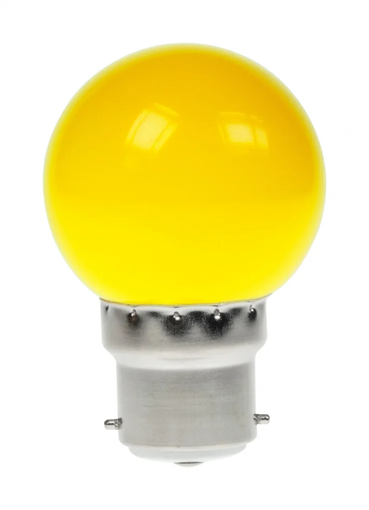 240v 1.5w LED Golf Ball Bulb Bayonet BC B22 Yellow Decorative Festoon Prolite