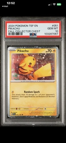 2024 POKEMON TEF EN-TEMPORAL FORCES FALL COLLECTOR CHEST #051 PIKACHU PSA 10